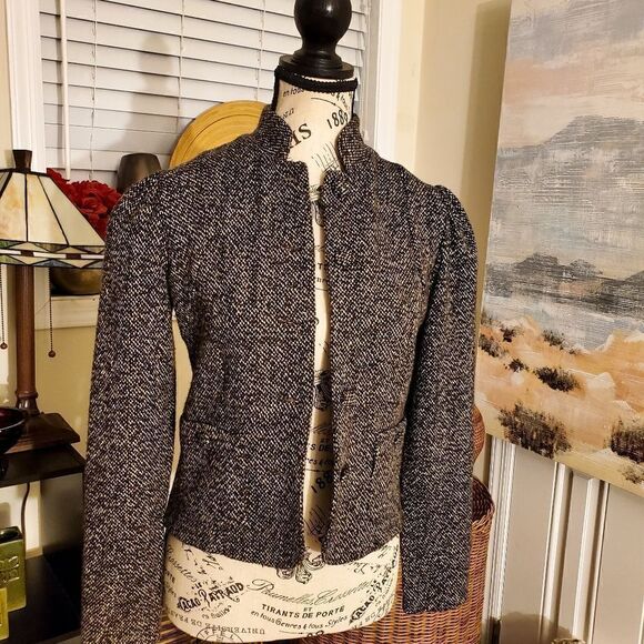 Lux Tweed Military Style Wool Blend Statement Blazer Jacket Xs - Picture 3 of 10